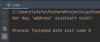Check auf einen Key in einem Dictionary - Ausgabe auf der Konsole