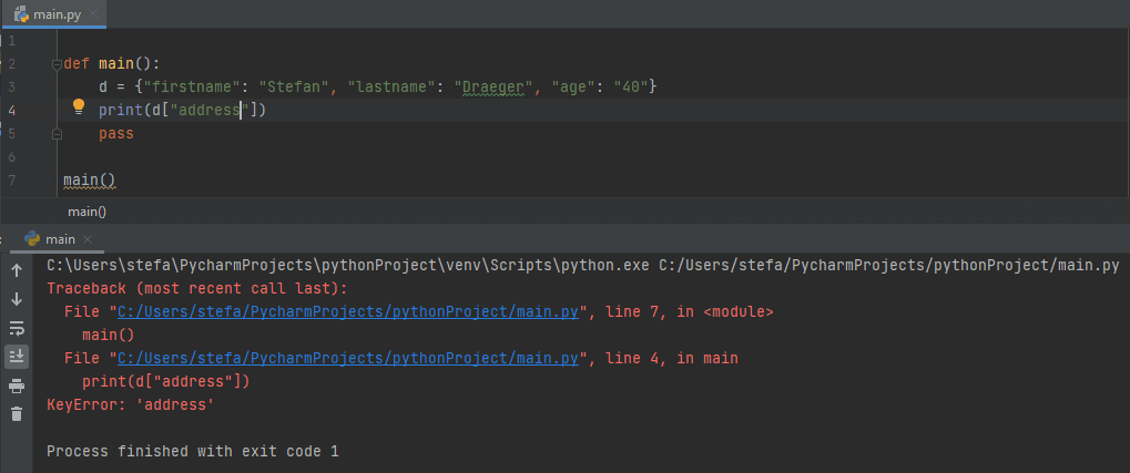 Fehlerhafter Zugriff auf einen nicht vorhandenen Schlüssel im Dictionary