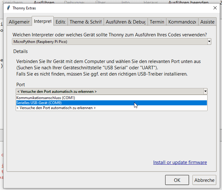 auswählen des COM Ports