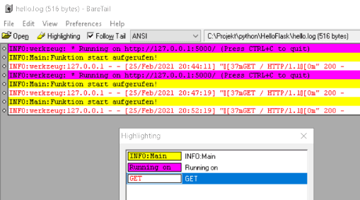 Python Flask logging
