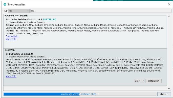 Arduino IDE - installieren der Treiber für den ESP8266