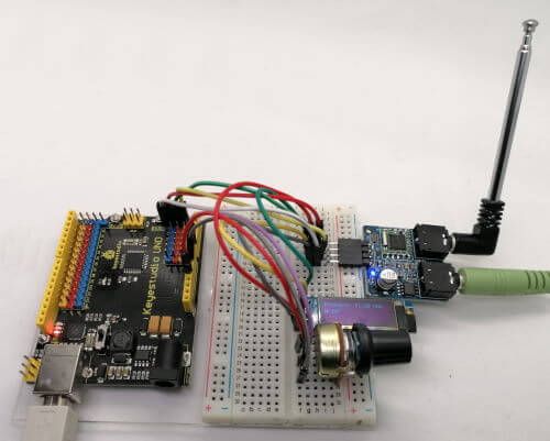 Aufbau der Schaltung - FM Stereo Modul TEA5767 am Arduino Klon von Keyestudio