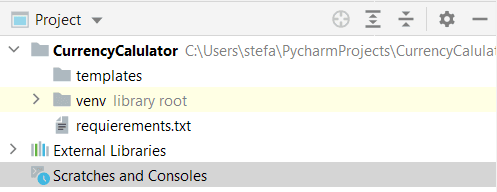 Verzeichnisstruktur des Python Projektes in PyCharm