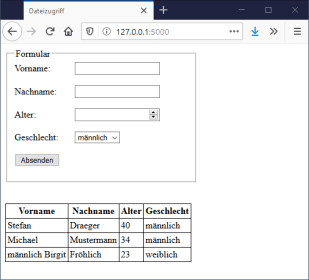 Python Flask - speichern & anzeigen von Daten aus einer CSV Datei