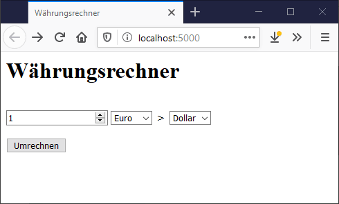 Webansicht des Währungsrechners