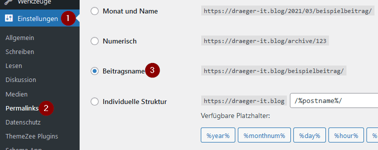 WordPress - Einstellung der Permalinks auf 