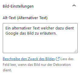Einstellungen für den alternativen Text eines Bildes