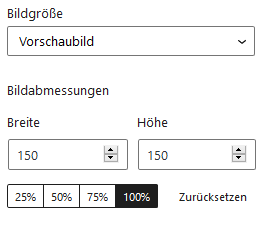 Einstellungen zur Größe des Bildes in WordPress