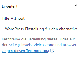 Einstellungen für den Titel eines Bildes