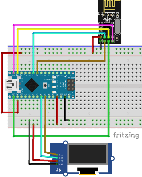 Schaltung - Arduino Nano mit OLED Display & nRF24L01 Modul