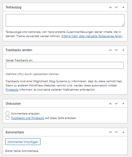 WordPress default Meta Boxen an einem Beitrag