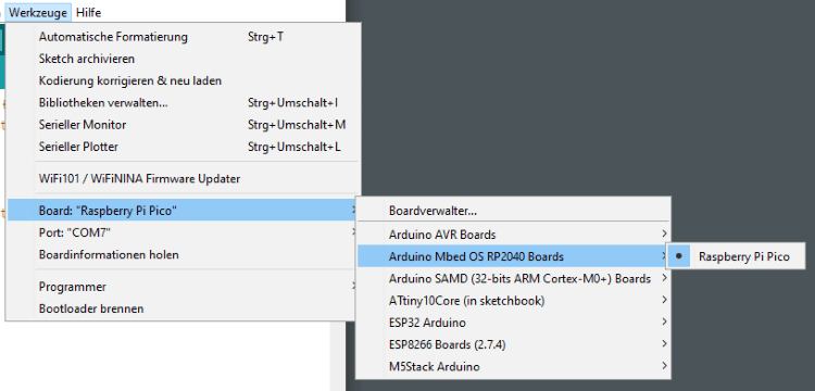 zusätzlicher Eintrag für den Raspberry PI Pico