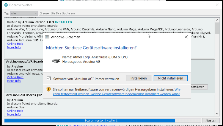 installieren des Gerätetreibers unter Microsoft Windows 10