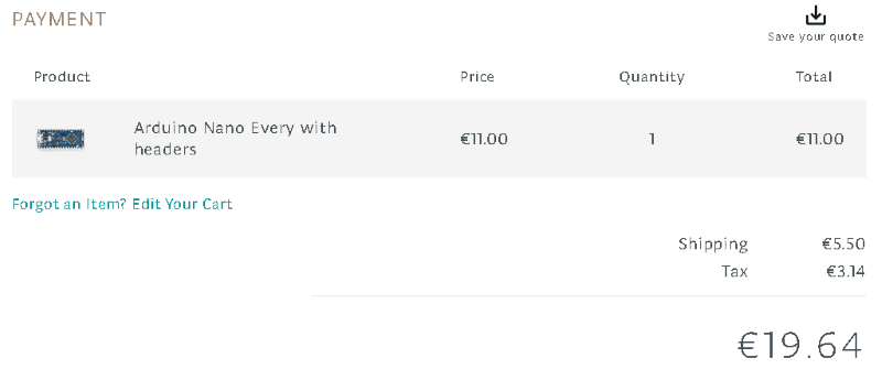 kosten für den Arduino Nano Every im offiziellen Arduino Store