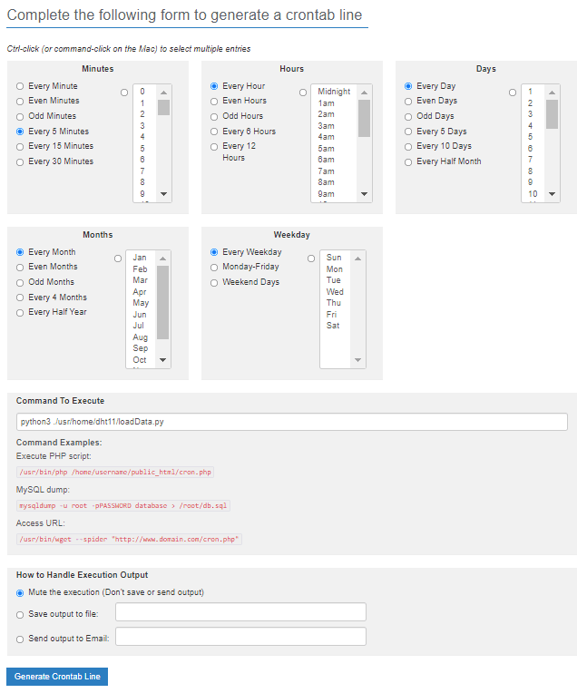 Formular im CronTab Generator