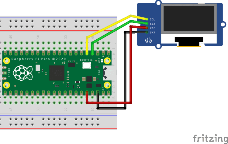 Aufbau der Schaltung - Raspberry Pi Pico mit OLED Display