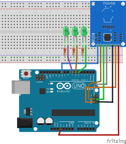 Aufbau der Schaltung - RFID Modul RC522 am Arduino UNO