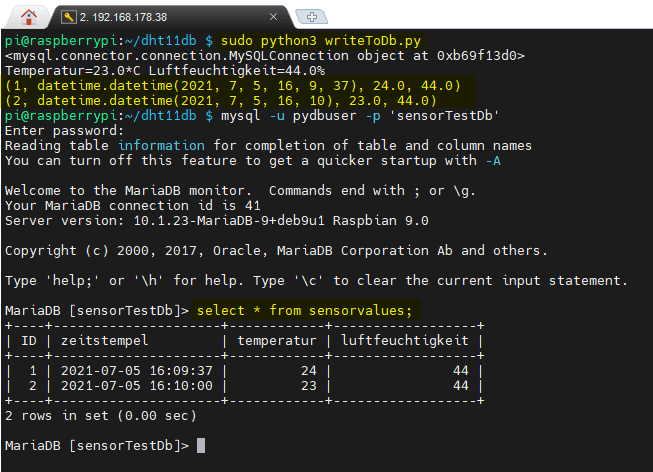 ausführen des SELECT Statements auf der Konsole