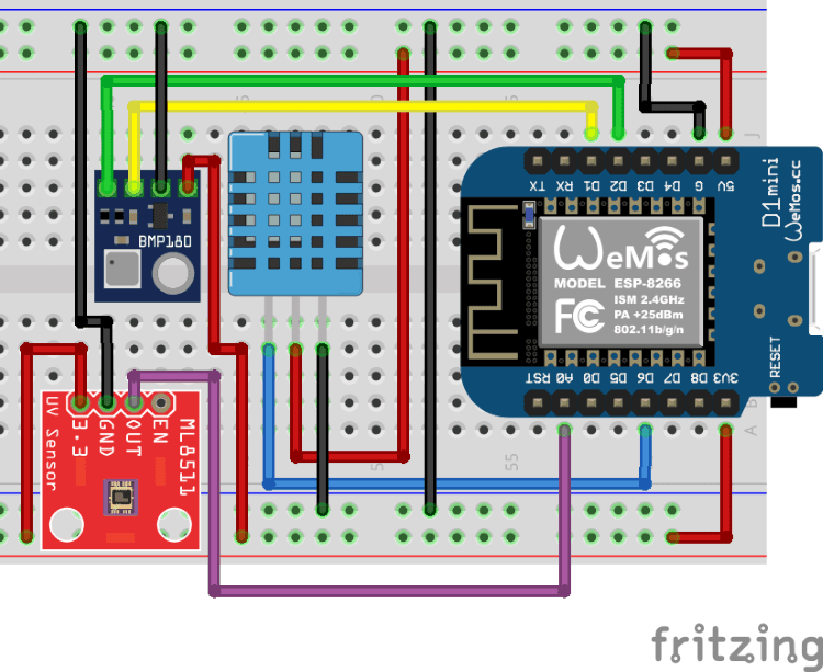 Aufbau der Schaltung - Wemos D1 Mini - Wetterstation