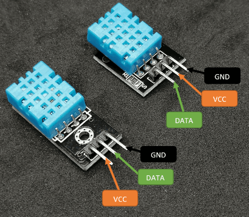 Pinout der DHT11 Sensoren auf Platine