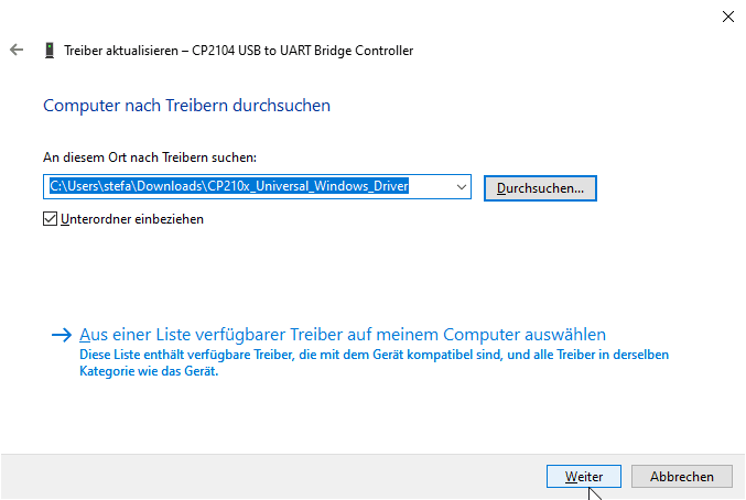Auswahl des Ordners getroffen und starten der Installation