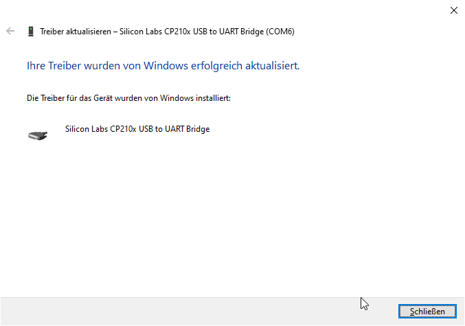 Installation des Treibers abgeschlossen
