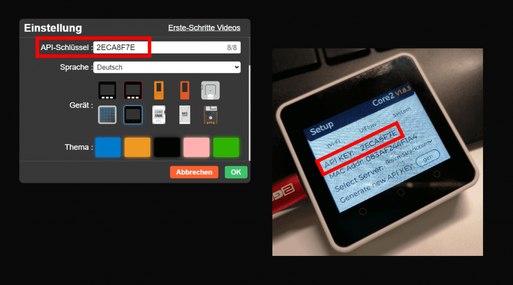 Konfiguration von UI Flow für den M5Stack Core2