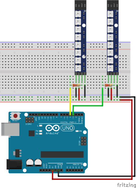 Schaltung - zwei 8fach LED Stripes am Arduino UNO R3