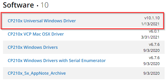 Auswahl des Treibers auf der Downloadseite