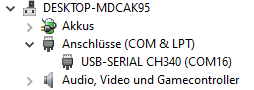 Korrekter Eintrag im Geräte-Manager zum Wemos D1 Mini