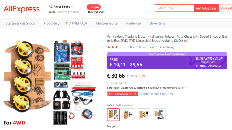 Angebot - 4WD Arduino SmartCar