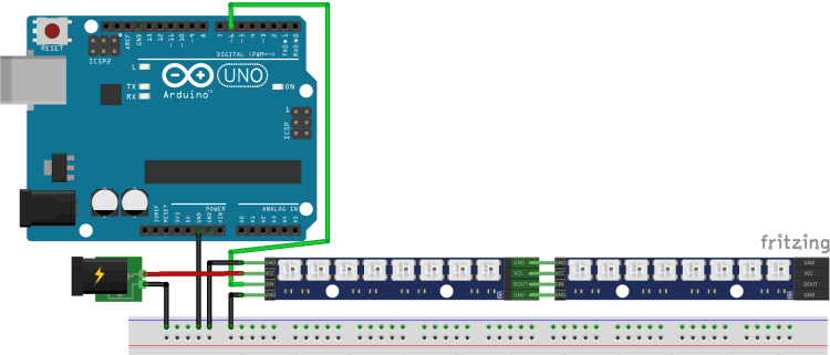 Anschluss von RGB Stripes mit externer Stromquelle am Arduino UNO R3 - kaskadierend