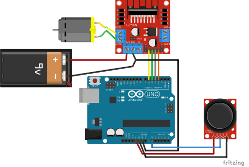Aufbau der Schaltung - L298N DC Motor Shield & Joystick am Arduino UNO