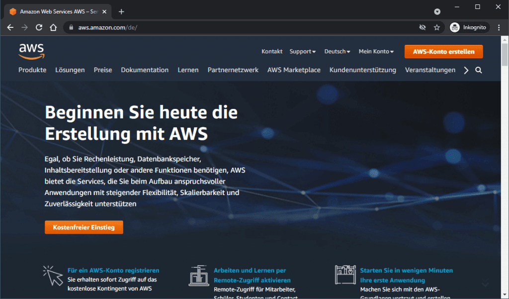 AWS Konto einrichten - AWS Startseite