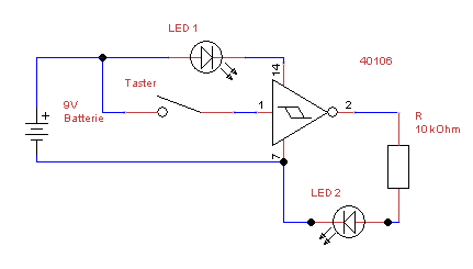 Schaltung - CMOS CD40106BE mit LED & Taster