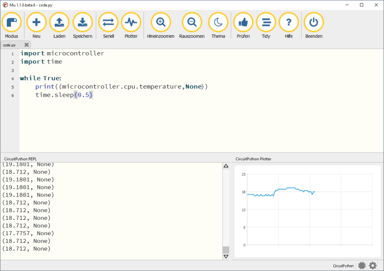 MU-Editor - visualisieren der Temperaturwerte in einem Liniendiagramm