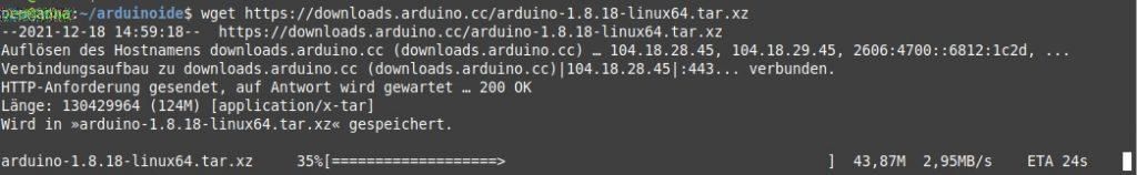 herunterladen der Arduino IDE mit dem Befehl 