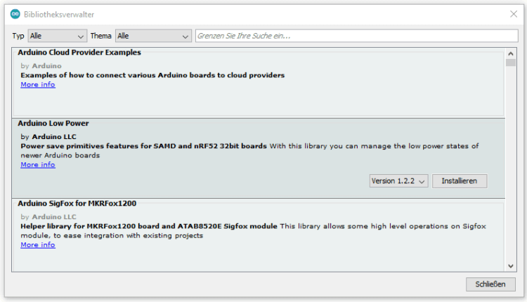 Bibliotheksverwalter aus der Arduino IDE