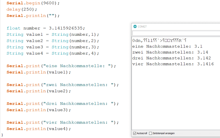 Ausgabe formatierter Zahlen im seriellen Monitor der Arduino IDE