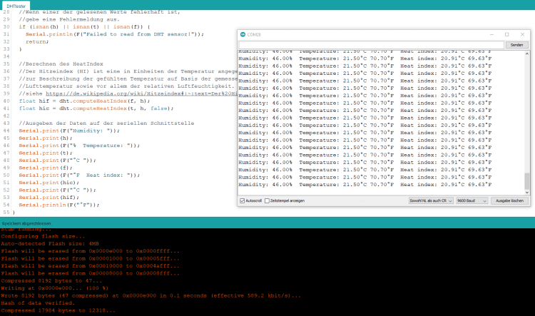 Ausgabe der DHT11 Sensordaten