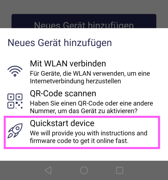 Blynk Iot - Gerätetyp wählen