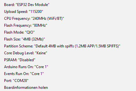 Konfiguration des ESP32 in der Arduino IDE