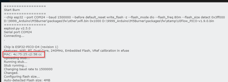 Anzeige der MAC Adresse des M5Stamp Pico Mate