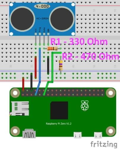 Anschluss des Ultraschall-Abstandssensors HC-SR04 am Raspberry Pi Zero
