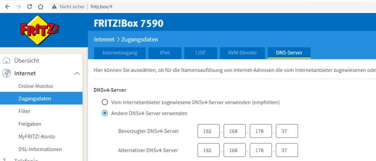 einstellen des DNS-Servers in der Fritz!Box
