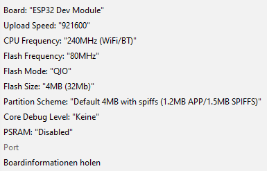 Einstellungen für den ESP32-D0WDQ6