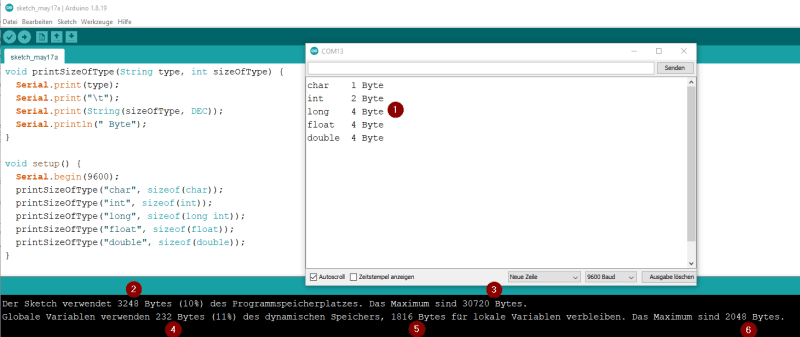 Speicherbelegung eines Sketches in der Arduino IDE