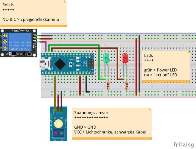 Schaltung - Arduino Nano mit Spannungsensor & Relais