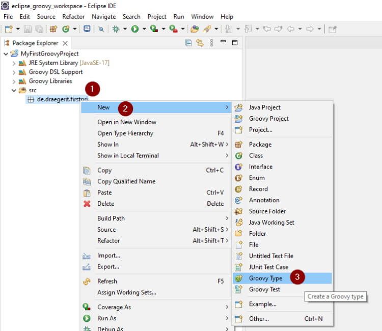 erzeugen eines neuen Groovy Types über das Contextmenü