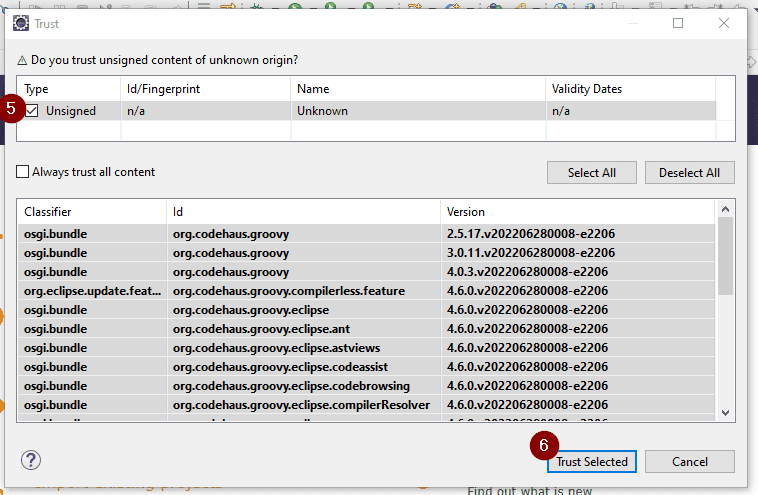 zulassen von Vertrauenswürdigen Quellen zum installieren von Features